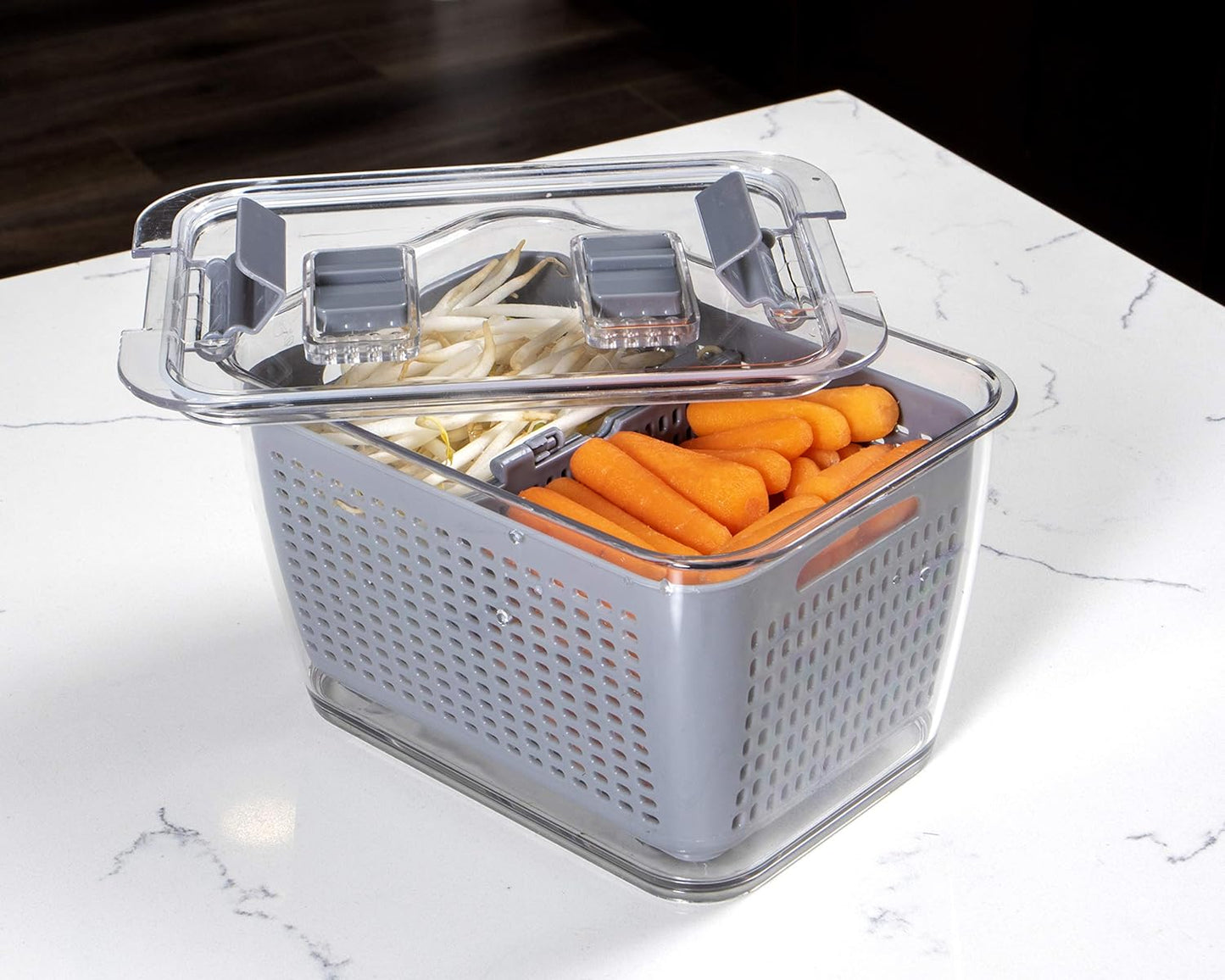 Stackable Fridge Storage Colander Containers for Fresh Produce, Variety Pack, 3 Sizes to Organize Washed Fruits and Veggies, Snap and Seal Lids with Adjustable Vents, Hand Wash Only