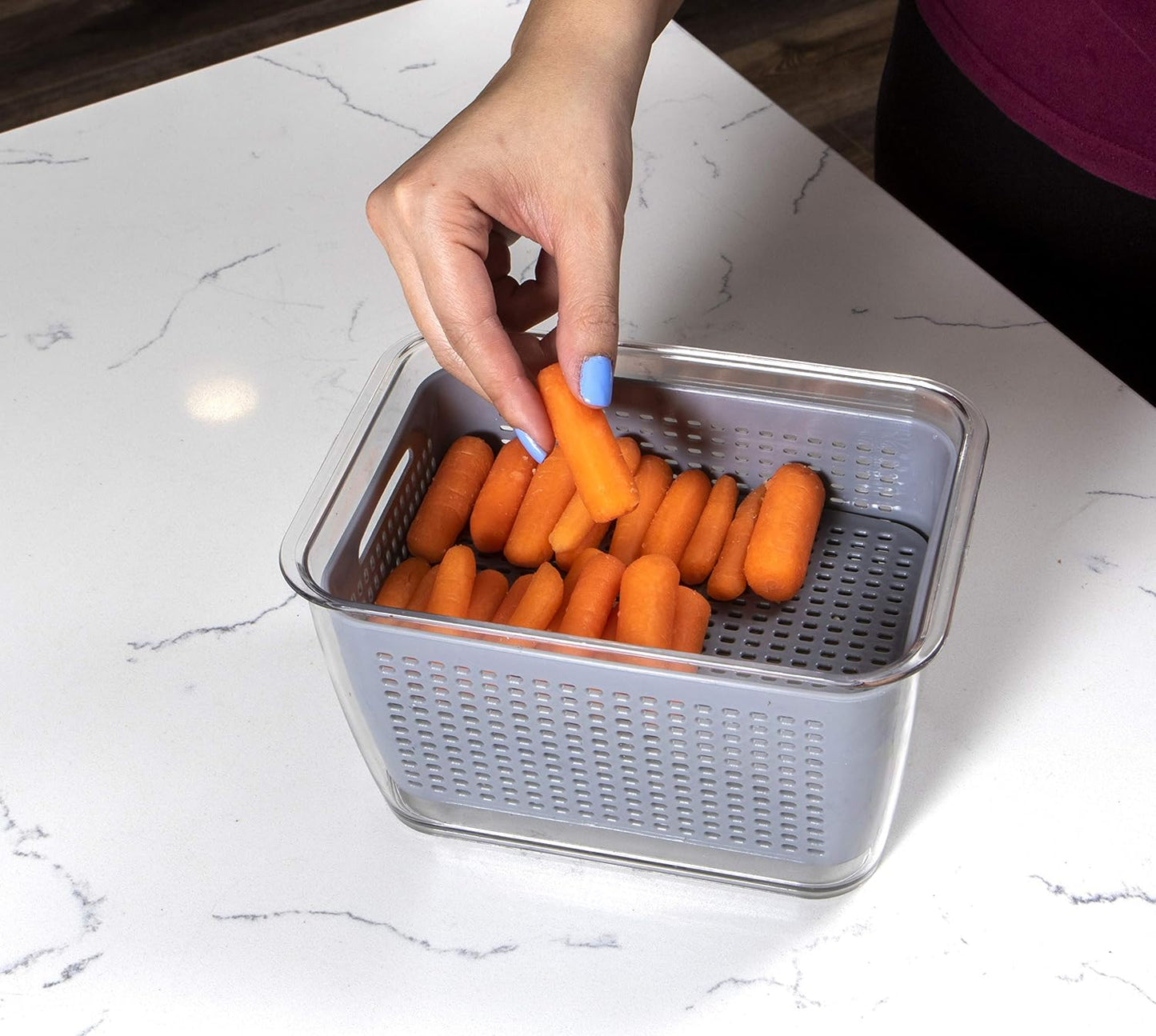 Stackable Fridge Storage Colander Containers for Fresh Produce, Variety Pack, 3 Sizes to Organize Washed Fruits and Veggies, Snap and Seal Lids with Adjustable Vents, Hand Wash Only