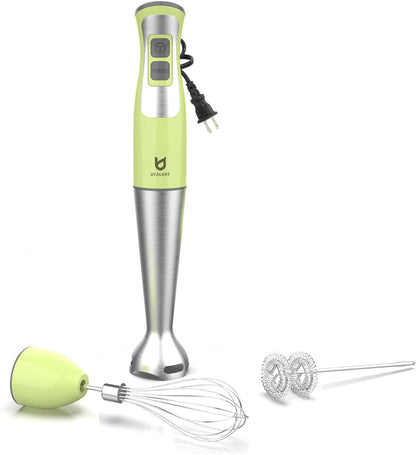 3-in-1 Immersion Hand Blender - Puree Food, Smoothies and Soups | 8-speed handheld blender, Pure Copper Winding Motor, 5.2 feet power cord, 4-point Ice crush SS blade, Egg whisk, Milk frother