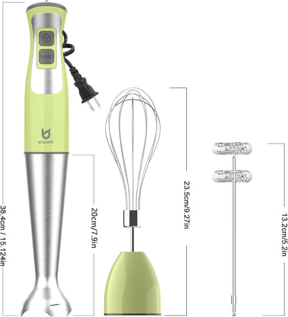 3-in-1 Immersion Hand Blender - Puree Food, Smoothies and Soups | 8-speed handheld blender, Pure Copper Winding Motor, 5.2 feet power cord, 4-point Ice crush SS blade, Egg whisk, Milk frother