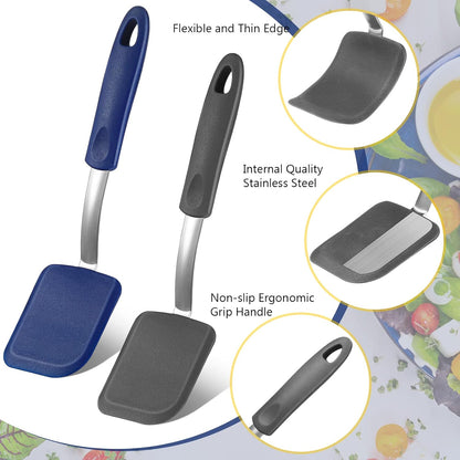 2Pcs Mini Silicone Cookie Brownie Spatula, Solid Flat, Gray, Blue