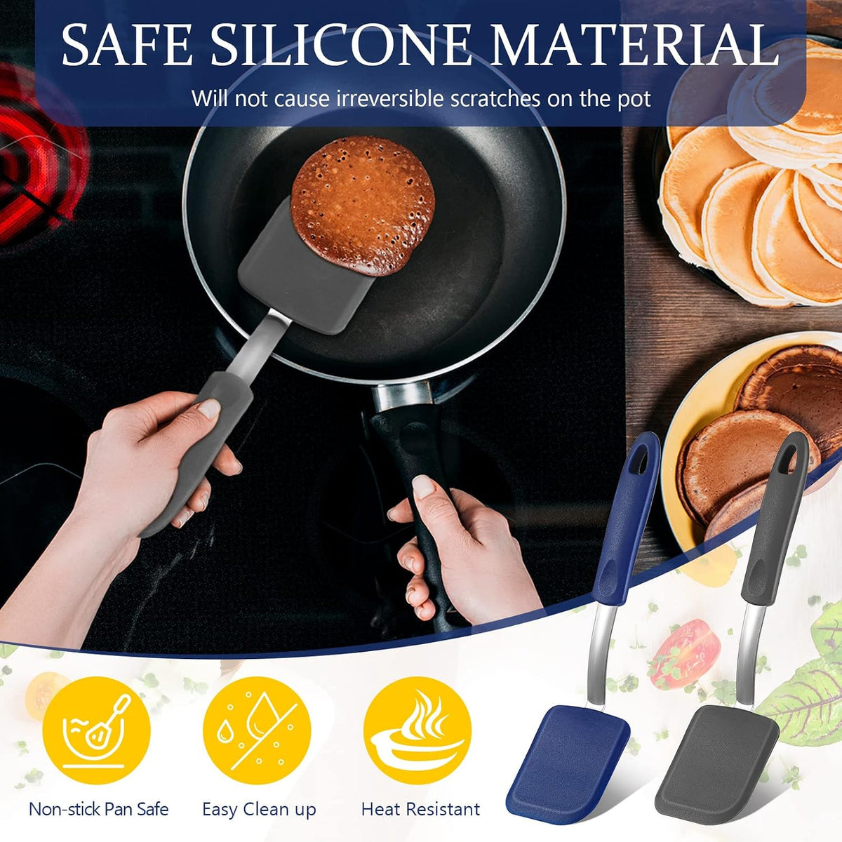 2Pcs Mini Silicone Cookie Brownie Spatula, Solid Flat, Gray, Blue
