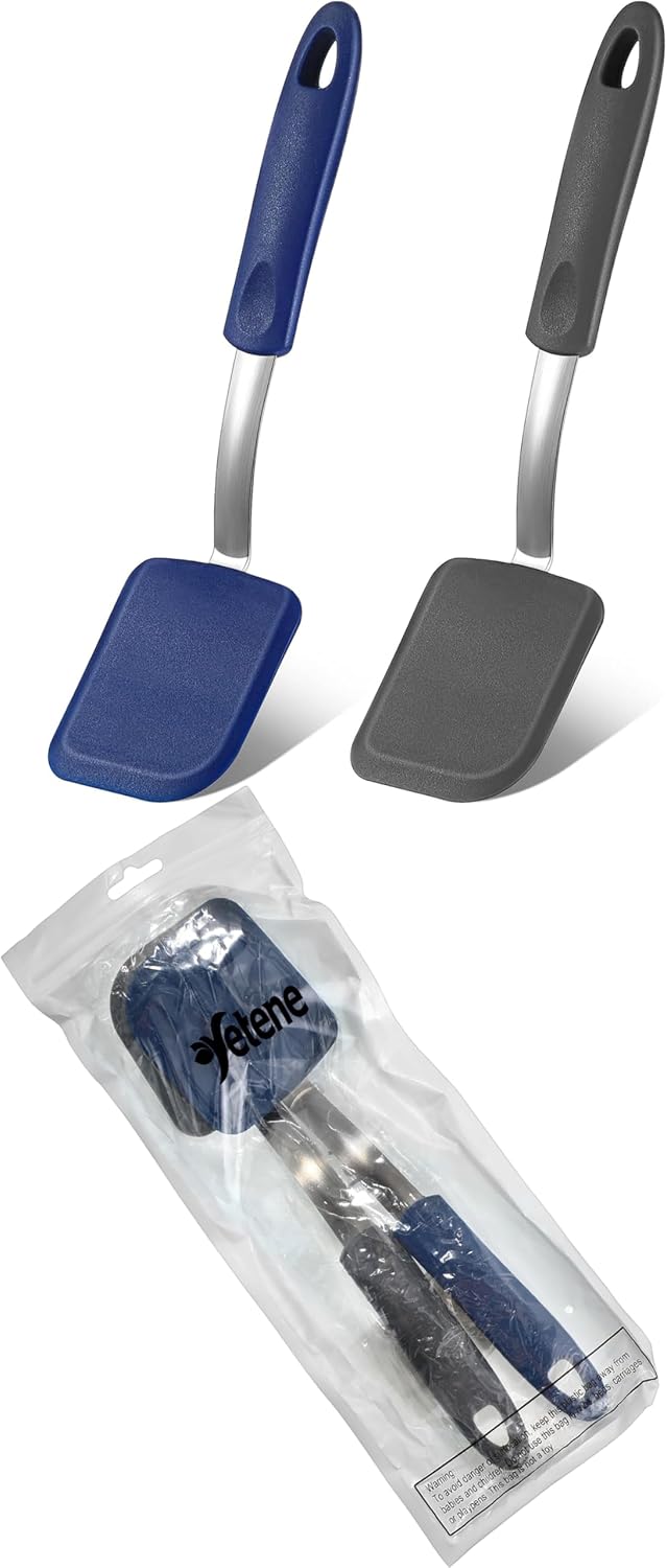 2Pcs Mini Silicone Cookie Brownie Spatula, Solid Flat, Gray, Blue