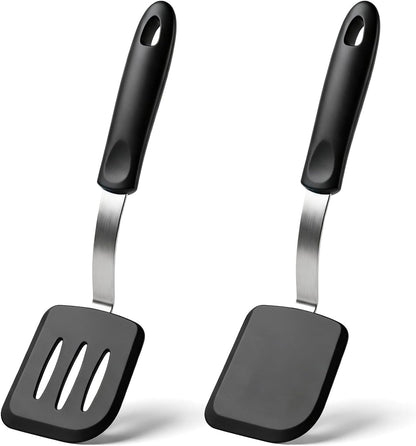 2Pcs Mini Silicone Cookie Brownie Spatula, Solid Flat, Gray, Blue