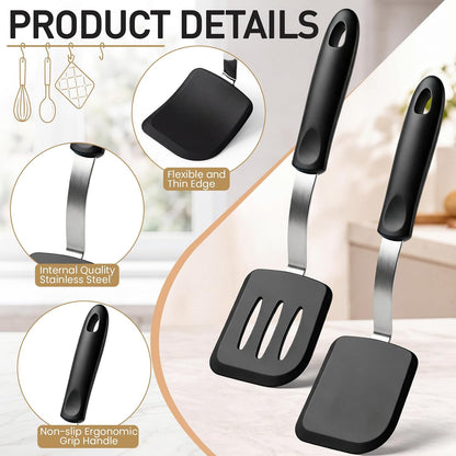 2Pcs Mini Silicone Cookie Brownie Spatula, Solid Flat, Gray, Blue