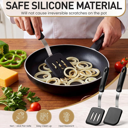 2Pcs Mini Silicone Cookie Brownie Spatula, Solid Flat, Gray, Blue