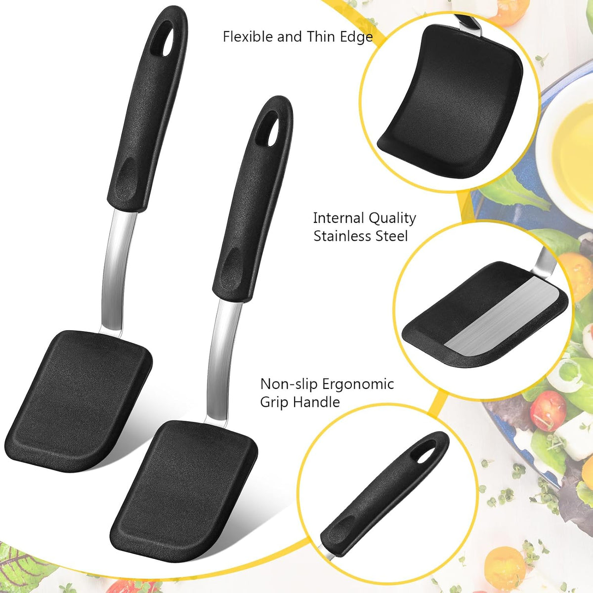 2Pcs Mini Silicone Cookie Brownie Spatula, Solid Flat, Gray, Blue