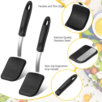 2Pcs Mini Silicone Cookie Brownie Spatula, Solid Flat, Gray, Blue