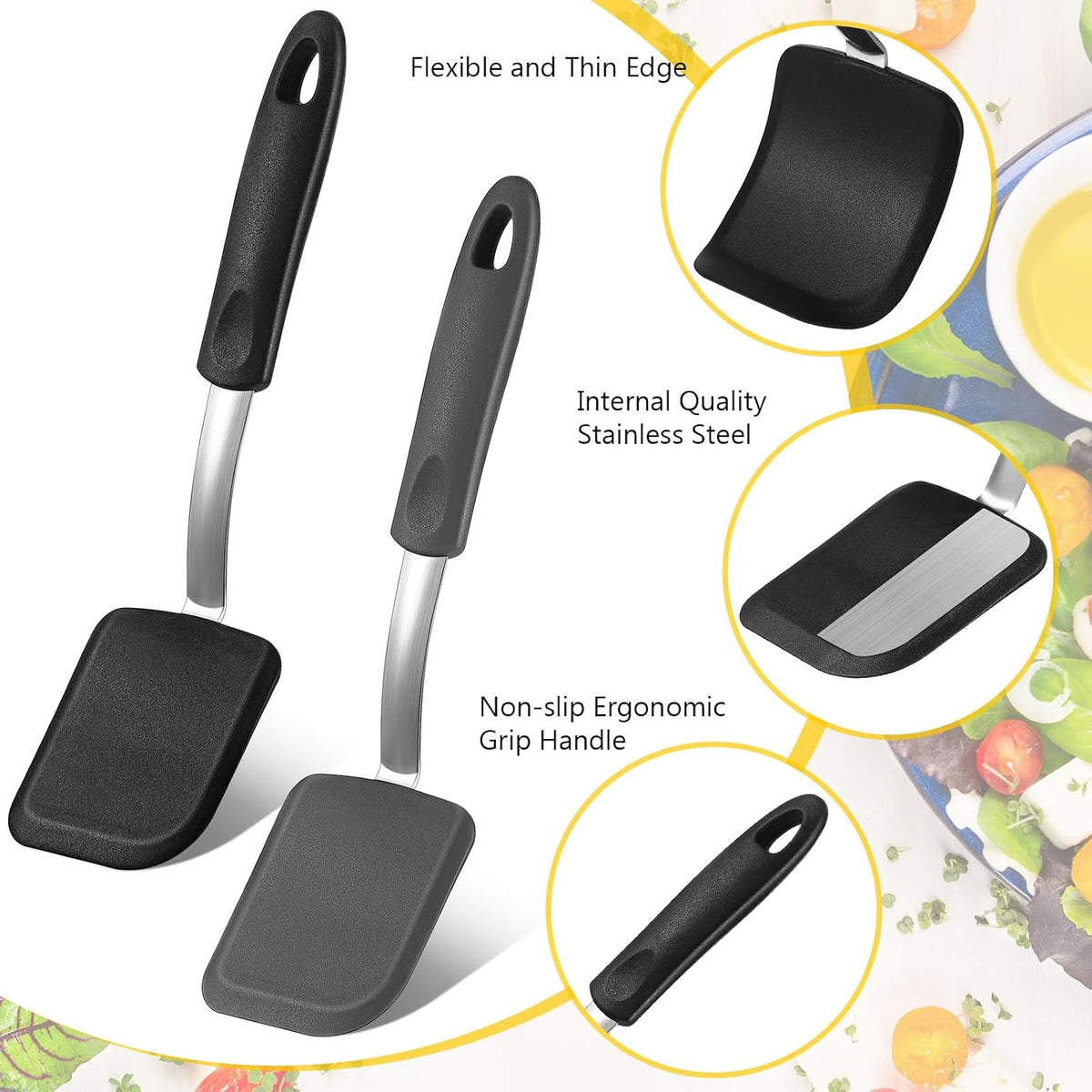 2Pcs Mini Silicone Cookie Brownie Spatula, Solid Flat, Gray, Blue
