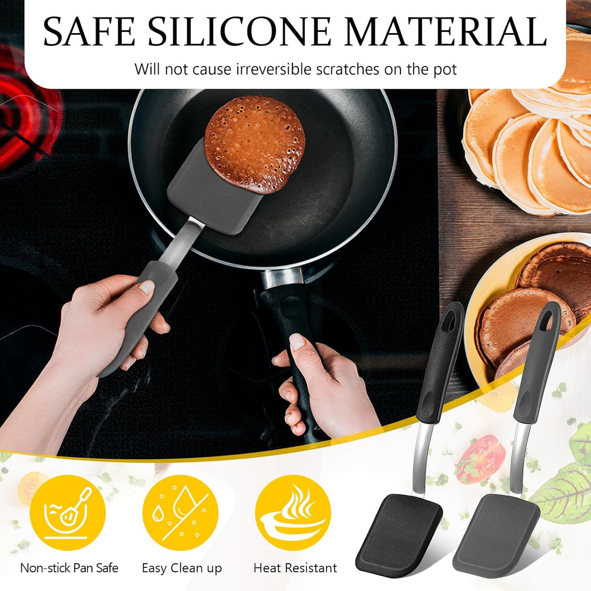 2Pcs Mini Silicone Cookie Brownie Spatula, Solid Flat, Gray, Blue
