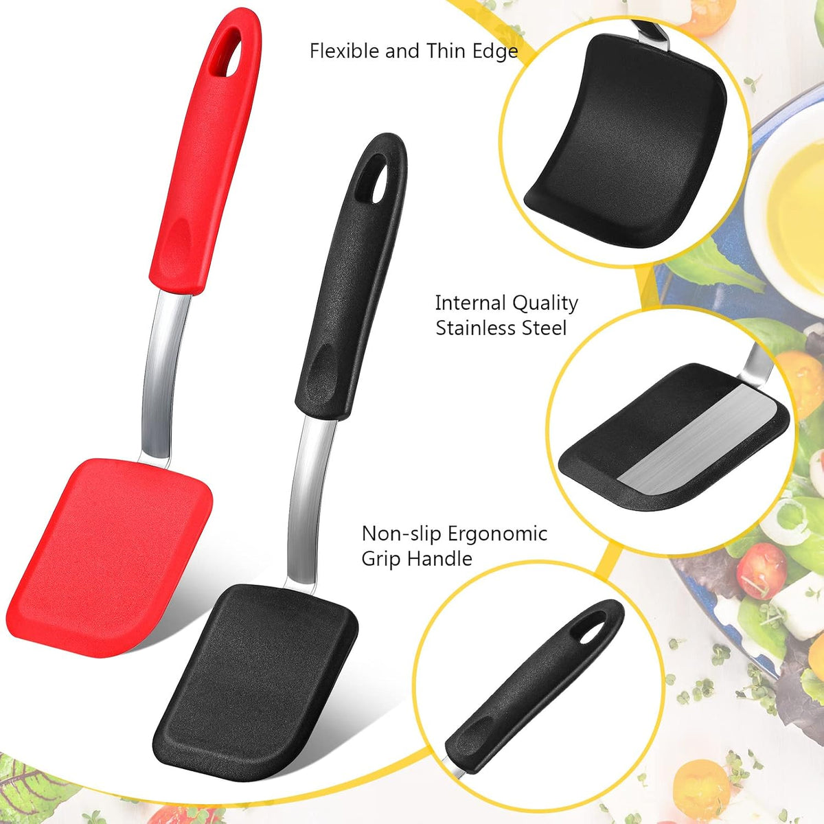 2Pcs Mini Silicone Cookie Brownie Spatula, Solid Flat, Gray, Blue