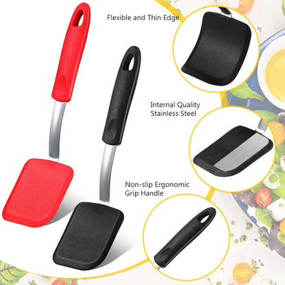 2Pcs Mini Silicone Cookie Brownie Spatula, Solid Flat, Gray, Blue