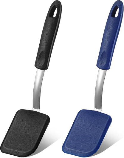 2Pcs Mini Silicone Cookie Brownie Spatula, Solid Flat, Gray, Blue