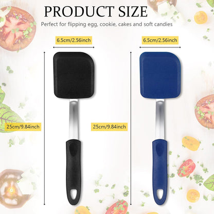 2Pcs Mini Silicone Cookie Brownie Spatula, Solid Flat, Gray, Blue