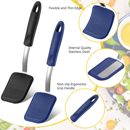 2Pcs Mini Silicone Cookie Brownie Spatula, Solid Flat, Gray, Blue