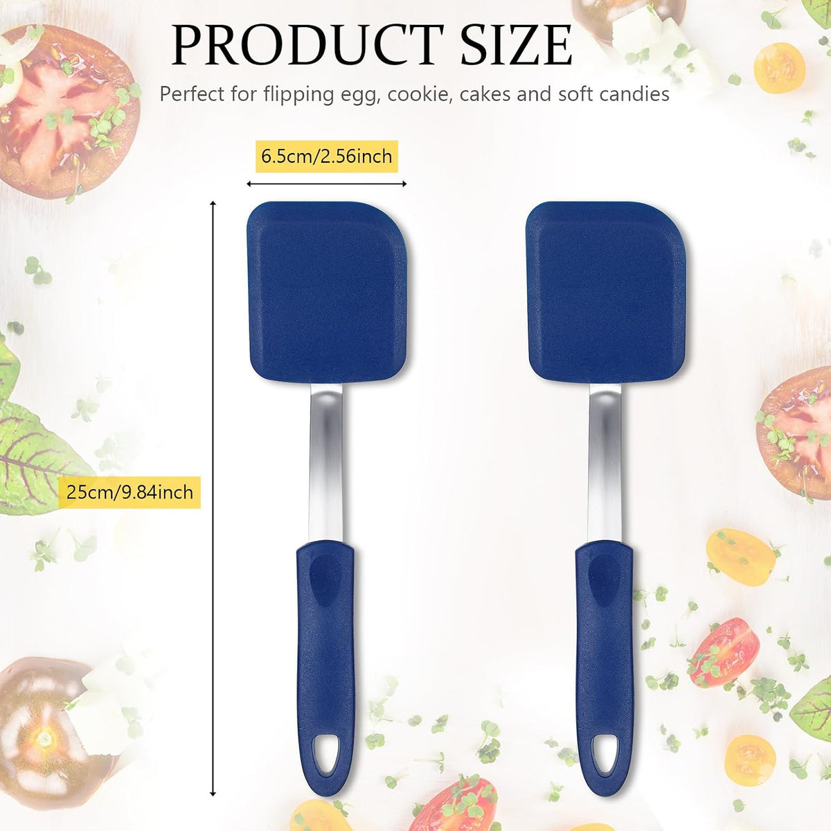 2Pcs Mini Silicone Cookie Brownie Spatula, Solid Flat, Gray, Blue