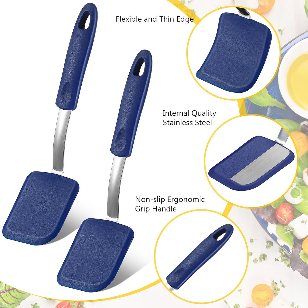 2Pcs Mini Silicone Cookie Brownie Spatula, Solid Flat, Gray, Blue