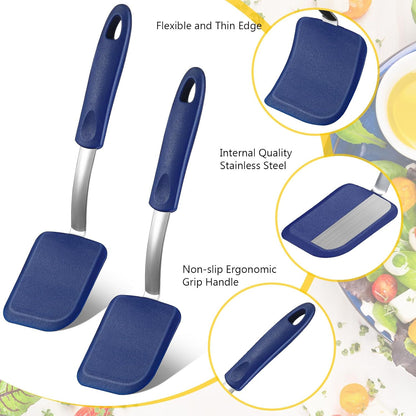 2Pcs Mini Silicone Cookie Brownie Spatula, Solid Flat, Gray, Blue
