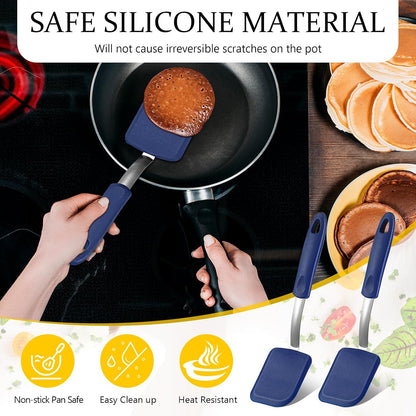 2Pcs Mini Silicone Cookie Brownie Spatula, Solid Flat, Gray, Blue