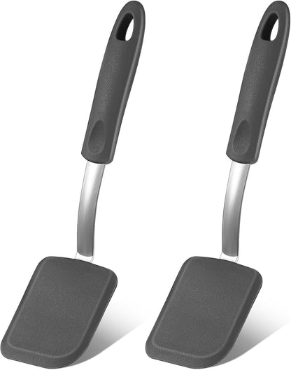 2Pcs Mini Silicone Cookie Brownie Spatula, Solid Flat, Gray, Blue