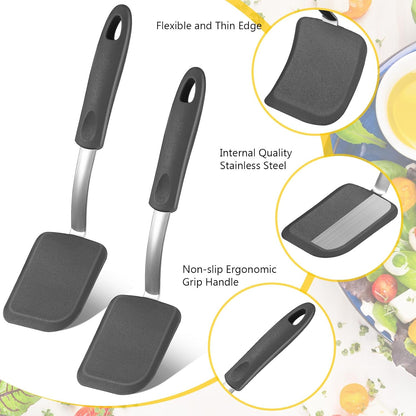2Pcs Mini Silicone Cookie Brownie Spatula, Solid Flat, Gray, Blue