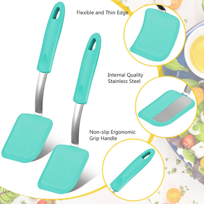 2Pcs Mini Silicone Cookie Brownie Spatula, Solid Flat, Gray, Blue