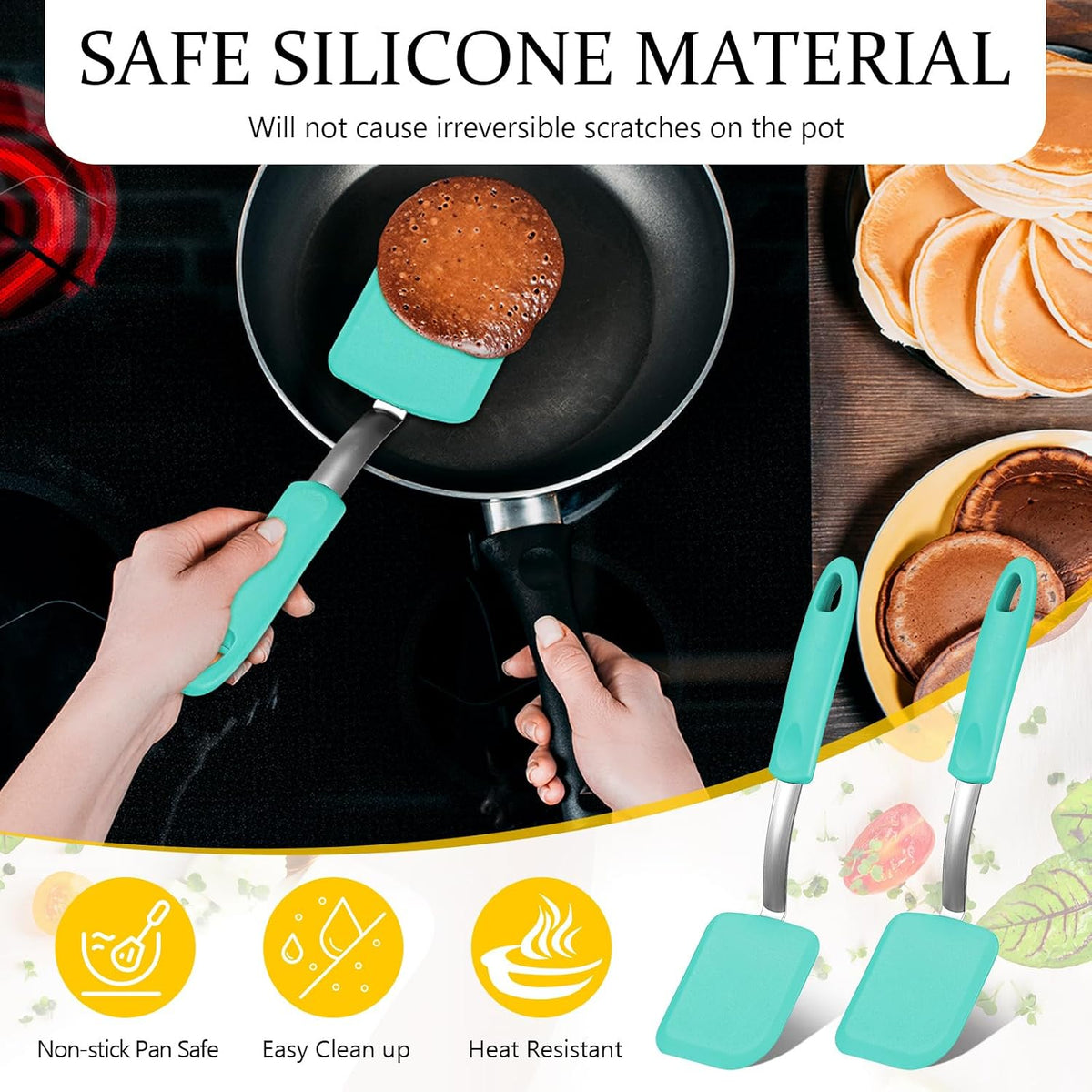 2Pcs Mini Silicone Cookie Brownie Spatula, Solid Flat, Gray, Blue