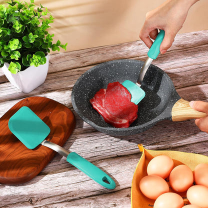 2Pcs Mini Silicone Cookie Brownie Spatula, Solid Flat, Gray, Blue