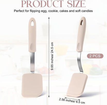 2Pcs Mini Silicone Cookie Brownie Spatula, Solid Flat, Gray, Blue