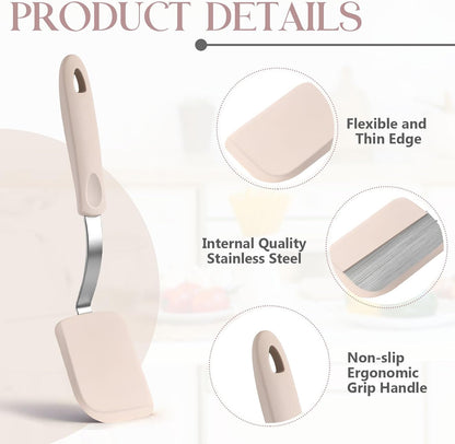 2Pcs Mini Silicone Cookie Brownie Spatula, Solid Flat, Gray, Blue