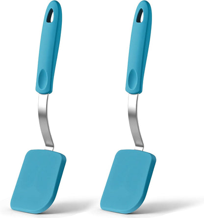 2Pcs Mini Silicone Cookie Brownie Spatula, Solid Flat, Gray, Blue