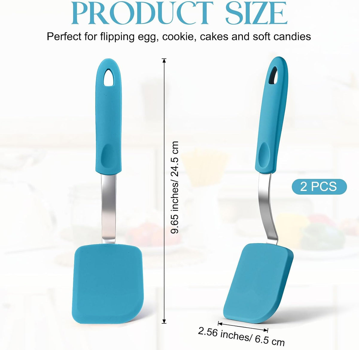 2Pcs Mini Silicone Cookie Brownie Spatula, Solid Flat, Gray, Blue