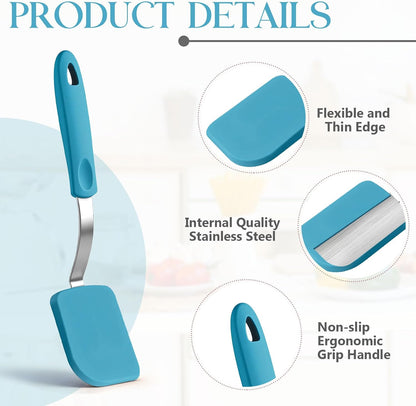 2Pcs Mini Silicone Cookie Brownie Spatula, Solid Flat, Gray, Blue