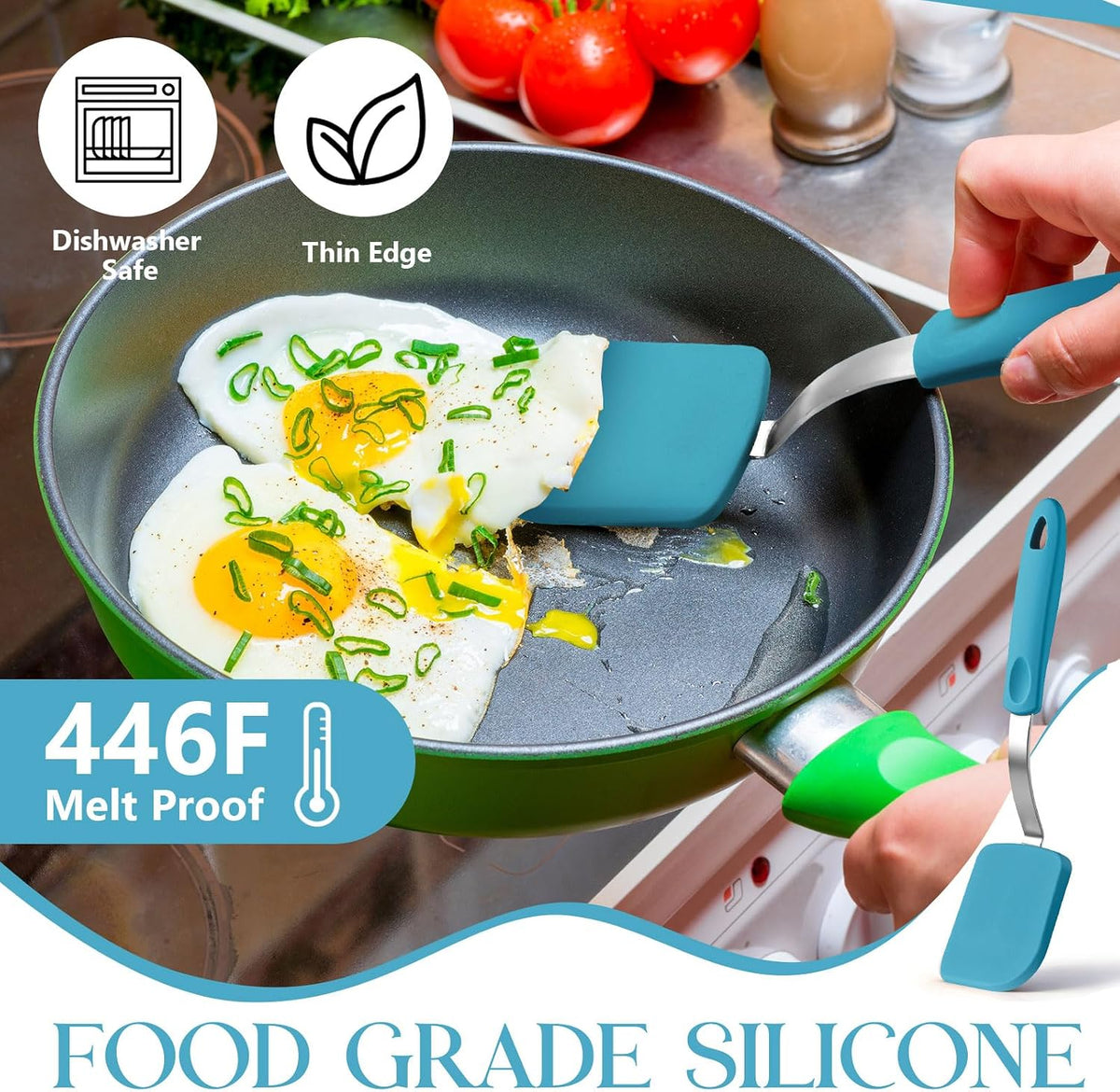 2Pcs Mini Silicone Cookie Brownie Spatula, Solid Flat, Gray, Blue