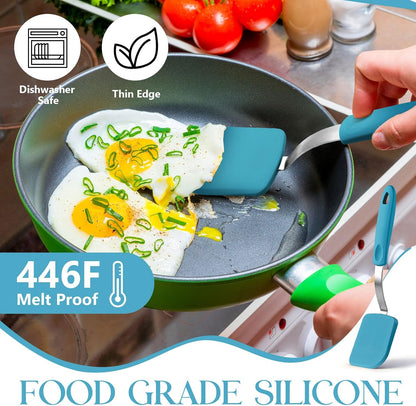 2Pcs Mini Silicone Cookie Brownie Spatula, Solid Flat, Gray, Blue