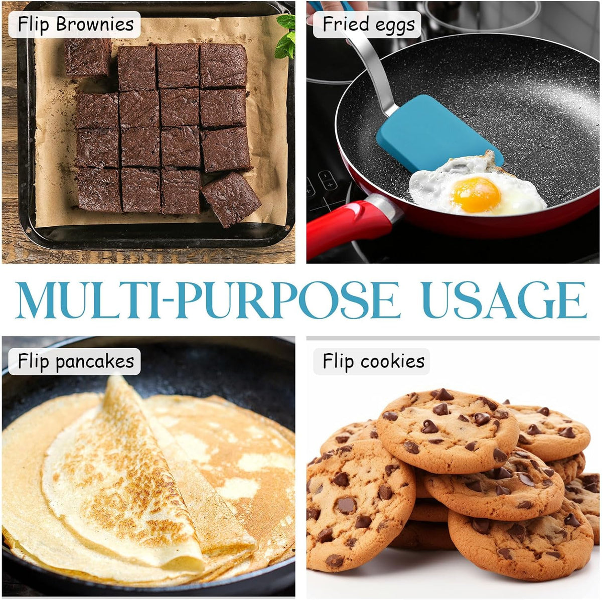 2Pcs Mini Silicone Cookie Brownie Spatula, Solid Flat, Gray, Blue