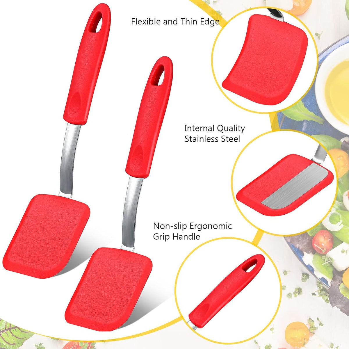 2Pcs Mini Silicone Cookie Brownie Spatula, Solid Flat, Gray, Blue