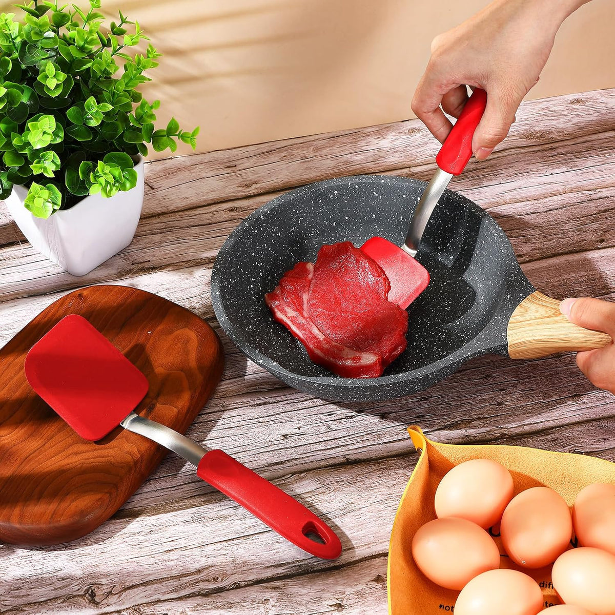 2Pcs Mini Silicone Cookie Brownie Spatula, Solid Flat, Gray, Blue