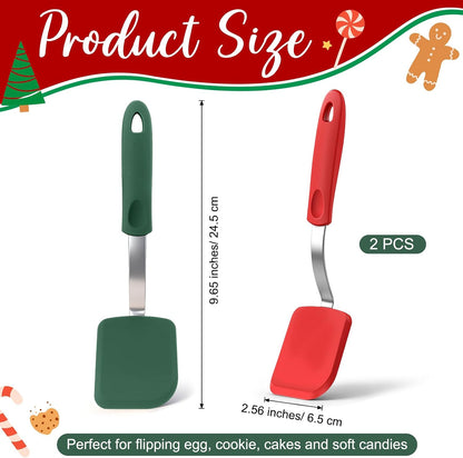 2Pcs Mini Silicone Cookie Brownie Spatula, Solid Flat, Gray, Blue