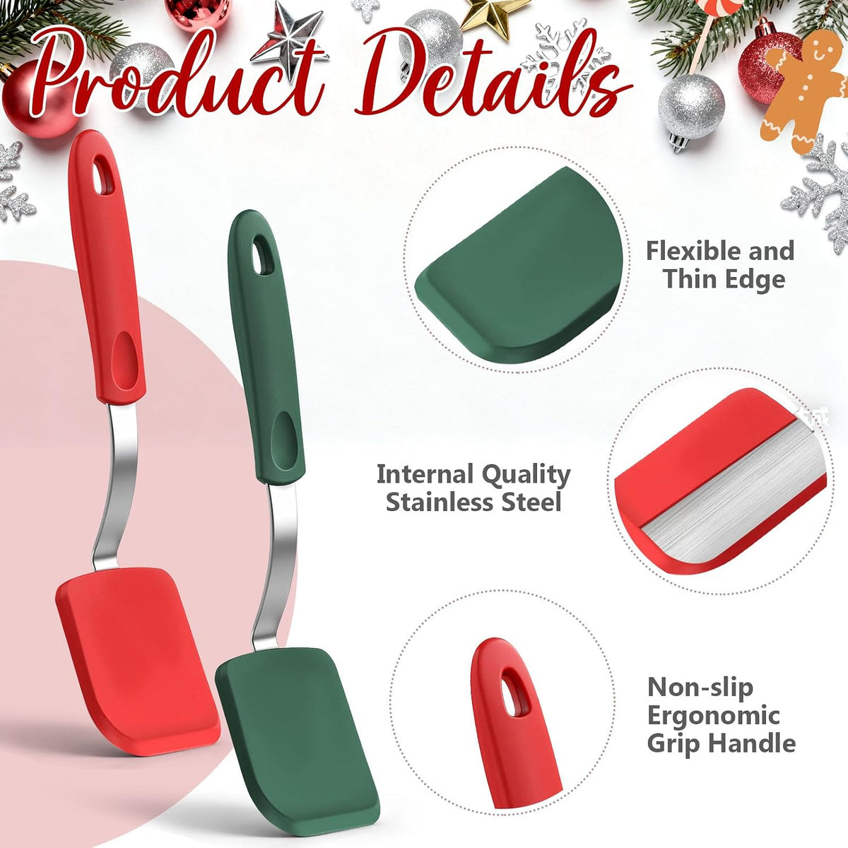 2Pcs Mini Silicone Cookie Brownie Spatula, Solid Flat, Gray, Blue