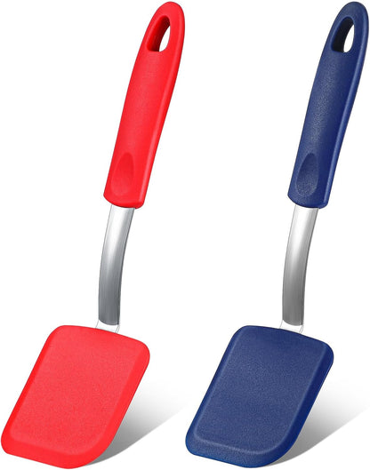 2Pcs Mini Silicone Cookie Brownie Spatula, Solid Flat, Gray, Blue