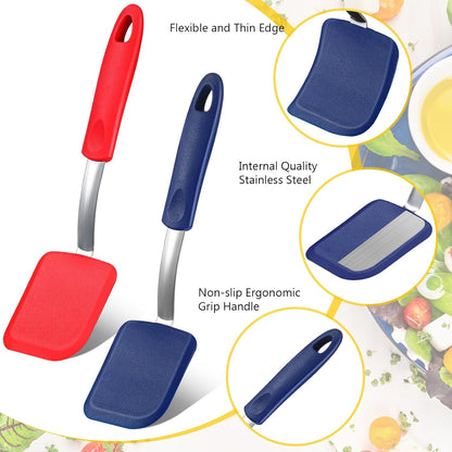 2Pcs Mini Silicone Cookie Brownie Spatula, Solid Flat, Gray, Blue