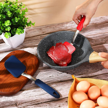 2Pcs Mini Silicone Cookie Brownie Spatula, Solid Flat, Gray, Blue
