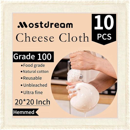 Cheese Cloths 10Pcs 20x20 Inch Cotton Unbleached for Straining | Cheese Cloth Making Yogurt Juice Cooking Turkey | Grade 100 Cheese Cloths Bag for Straining | Reusable Muslin Cheesecloth