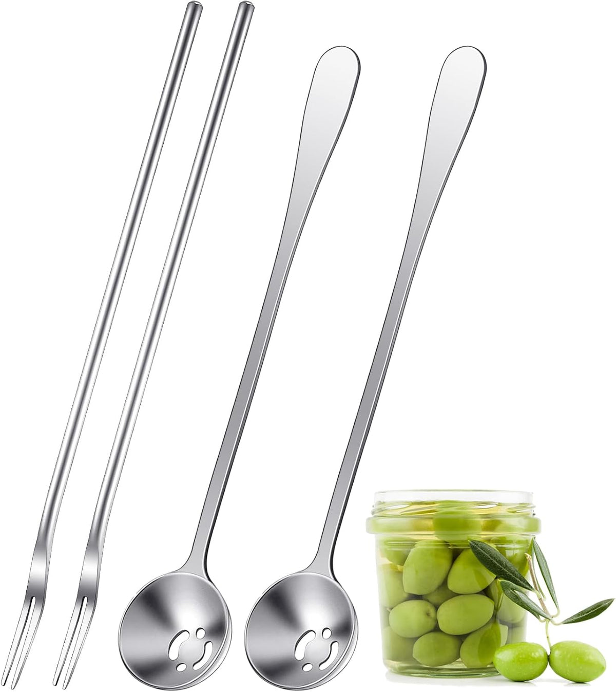 4 Pcs Pickle Fork Olive Spoon Set Long Handle, Classic Style