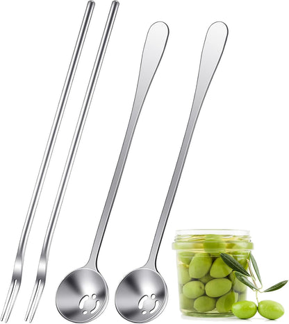 4 Pcs Pickle Fork Olive Spoon Set Long Handle, Classic Style