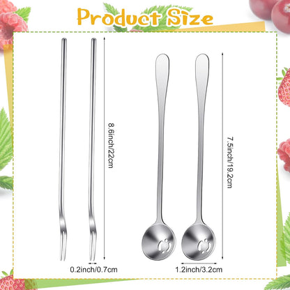 4 Pcs Pickle Fork Olive Spoon Set Long Handle, Classic Style