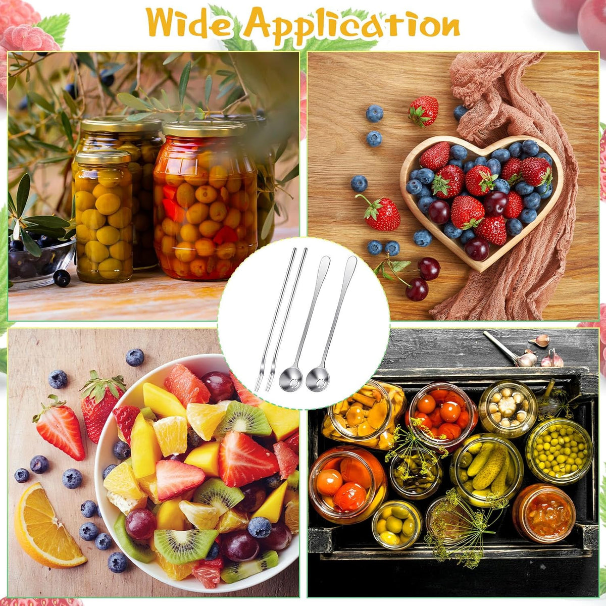 4 Pcs Pickle Fork Olive Spoon Set Long Handle, Classic Style