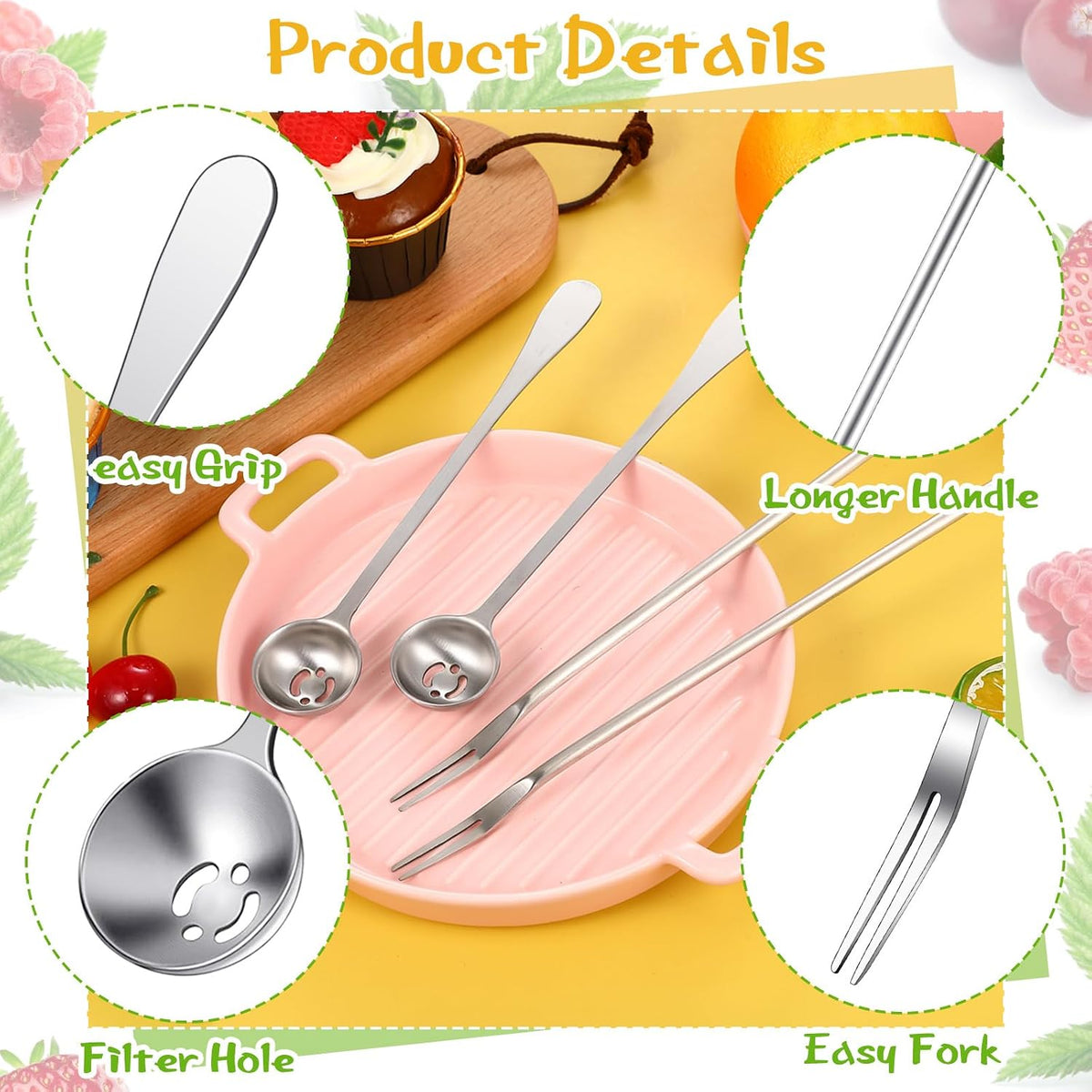 4 Pcs Pickle Fork Olive Spoon Set Long Handle, Classic Style