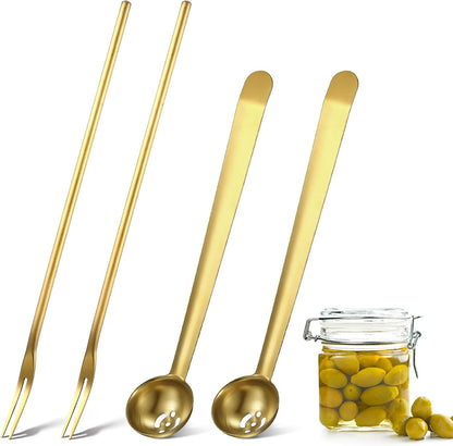 4 Pcs Pickle Fork Olive Spoon Set Long Handle, Classic Style